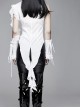 Gothic Style Asymmetric Lace Wrapped Front Center Chiffon Ruffle Fabric White Swallowtail Stand Collar Shirt