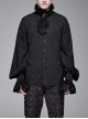 Gothic Chiffon Lace Fabric With Symmetrical Embroidery On The Chest Black High Collar Long Sleeve Shirt