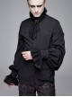 Gothic Chiffon Lace Fabric With Symmetrical Embroidery On The Chest Black High Collar Long Sleeve Shirt