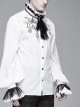 Gothic Chiffon Lace Fabric With Symmetrical Embroidery On The Chest White High Collar Long Sleeve Shirt