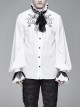 Gothic Chiffon Lace Fabric With Symmetrical Embroidery On The Chest White High Collar Long Sleeve Shirt