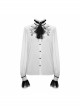 Gothic Chiffon Lace Fabric With Symmetrical Embroidery On The Chest White High Collar Long Sleeve Shirt