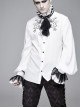 Gothic Chiffon Lace Fabric With Symmetrical Embroidery On The Chest White High Collar Long Sleeve Shirt