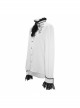 Gothic Chiffon Lace Fabric With Symmetrical Embroidery On The Chest White High Collar Long Sleeve Shirt