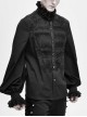 Gothic Chiffon Vertical Stripes Pattern Side Embroidered Petals Black Lace High Collar Long Sleeve Shirt