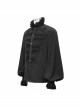 Gothic Chiffon Vertical Stripes Pattern Side Embroidered Petals Black Lace High Collar Long Sleeve Shirt