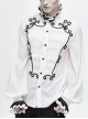 Gothic Chiffon Vertical Stripes Pattern Side Embroidered Petals White Lace High Collar Long Sleeve Shirt