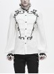 Gothic Chiffon Vertical Stripes Pattern Side Embroidered Petals White Lace High Collar Long Sleeve Shirt