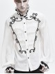 Gothic Chiffon Vertical Stripes Pattern Side Embroidered Petals White Lace High Collar Long Sleeve Shirt