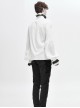 Gothic Chiffon Vertical Stripes Pattern Side Embroidered Petals White Lace High Collar Long Sleeve Shirt