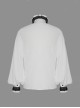 Gothic Chiffon Vertical Stripes Pattern Side Embroidered Petals White Lace High Collar Long Sleeve Shirt