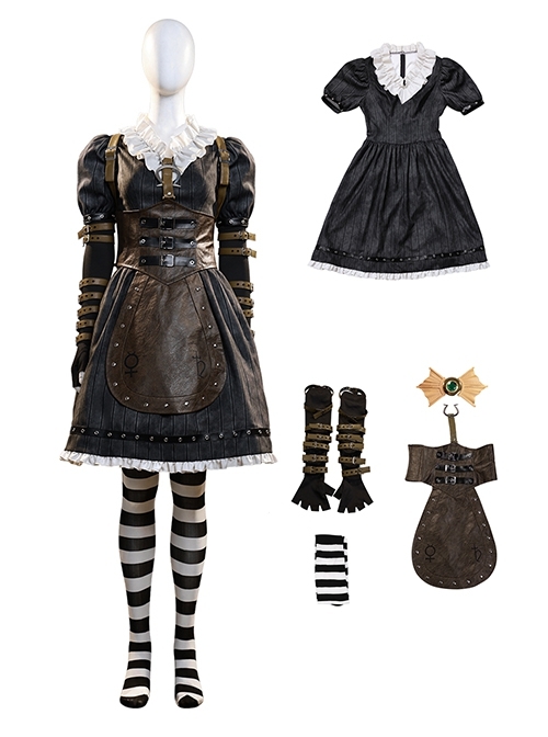 Game Alice Madness Returns Halloween Cosplay Steam Dress Costume Set Without Boots