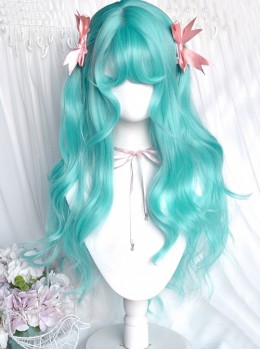 Super Sweet Mint Series Hatsune Miku Highly Saturated Shallots Green Cosplay Long Curly Hair Flat Bangs Sweet Lolita Wig