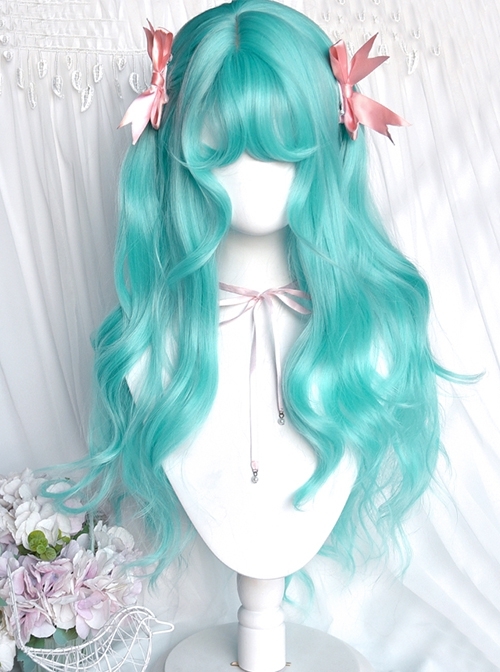 Super Sweet Mint Series Hatsune Miku Highly Saturated Shallots Green Cosplay Long Curly Hair Flat Bangs Sweet Lolita Wig