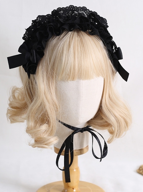 Retro Doll Ruffles Lace Ribbon Bowknot Exquisite Versatile Sweet Lolita Solid Color Headband