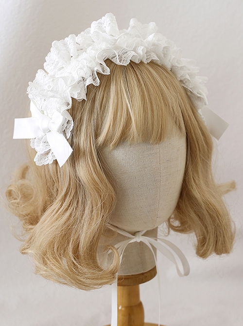 Retro Doll Ruffles Lace Ribbon Bowknot Exquisite Versatile Sweet Lolita Solid Color Headband