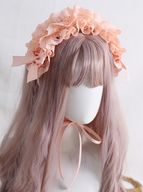 Retro Doll Ruffles Lace Ribbon Bowknot Exquisite Versatile Sweet Lolita Solid Color Headband