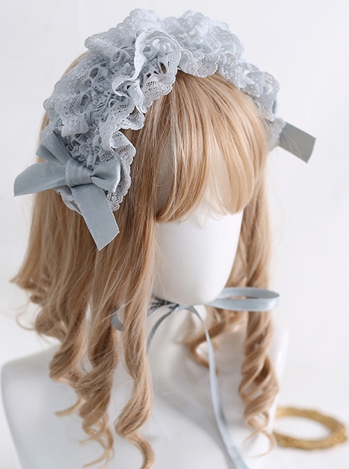 Retro Doll Ruffles Lace Ribbon Bowknot Exquisite Versatile Sweet Lolita Solid Color Headband