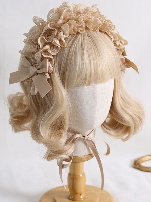 Retro Doll Ruffles Lace Ribbon Bowknot Exquisite Versatile Sweet Lolita Solid Color Headband