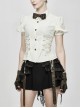 Punk Style Slim Fit Vertical Stripes Front Metal Eyelet Ties White Puff Sleeve Blouse