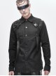 Punk Style Simple Solid Color Shoulder Eyelet Tie Rope Asymmetric Design Black Long Sleeve Metal Button Shirt