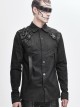 Punk Style Simple Solid Color Shoulder Eyelet Tie Rope Asymmetric Design Black Long Sleeve Metal Button Shirt