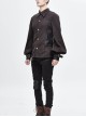 Punk Style Vertical Stripes Waist Decoration Leather With Eyelet Ties Brown Adjustable Long Sleeve Shirt