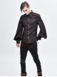 Punk Style Vertical Stripes Waist Decoration Leather With Eyelet Ties Brown Adjustable Long Sleeve Shirt