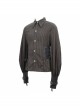 Punk Style Vertical Stripes Waist Decoration Leather With Eyelet Ties Brown Adjustable Long Sleeve Shirt