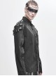 Punk Style Solid Color Woven Fabric Splicing Chaotic Leather Shoulder Rivet Decoration Black Zipper Long Sleeve Shirt