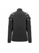 Punk Style Solid Color Woven Fabric Splicing Chaotic Leather Shoulder Rivet Decoration Black Zipper Long Sleeve Shirt