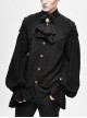 Punk Style Jacquard Cotton And Linen Shoulders With Woven Raw Edge Ribbon Decoration Black Stand Collar Puff Sleeve Shirt