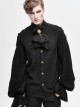 Punk Style Jacquard Cotton And Linen Shoulders With Woven Raw Edge Ribbon Decoration Black Stand Collar Puff Sleeve Shirt