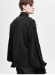 Punk Style Jacquard Cotton And Linen Shoulders With Woven Raw Edge Ribbon Decoration Black Stand Collar Puff Sleeve Shirt