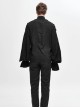 Punk Style Jacquard Cotton And Linen Shoulders With Woven Raw Edge Ribbon Decoration Black Stand Collar Puff Sleeve Shirt