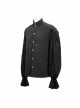 Punk Style Jacquard Cotton And Linen Shoulders With Woven Raw Edge Ribbon Decoration Black Stand Collar Puff Sleeve Shirt