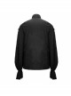 Punk Style Jacquard Cotton And Linen Shoulders With Woven Raw Edge Ribbon Decoration Black Stand Collar Puff Sleeve Shirt