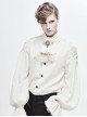 Punk Style Jacquard Cotton And Linen Shoulders With Woven Raw Edge Ribbon Decoration White Stand Collar Puff Sleeve Shirt