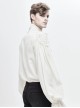 Punk Style Jacquard Cotton And Linen Shoulders With Woven Raw Edge Ribbon Decoration White Stand Collar Puff Sleeve Shirt