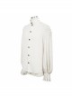 Punk Style Jacquard Cotton And Linen Shoulders With Woven Raw Edge Ribbon Decoration White Stand Collar Puff Sleeve Shirt