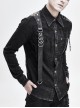 Punk Style Worn Fabric Shoulder Stitching Asymmetric Mesh With Metal Rivets Black Long Sleeved Lapel Shirt