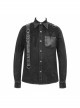 Punk Style Worn Fabric Shoulder Stitching Asymmetric Mesh With Metal Rivets Black Long Sleeved Lapel Shirt