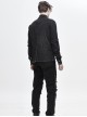 Punk Style Worn Fabric Shoulder Stitching Asymmetric Mesh With Metal Rivets Black Long Sleeved Lapel Shirt