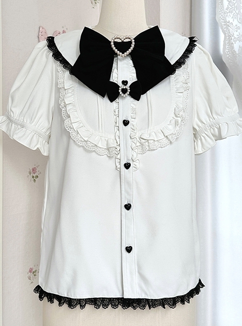 Forbidden Love Songs Series Japanese  Landmine Style Y2K Girl Lace Bowknot Sweet Lolita Puff Sleeve Shirt