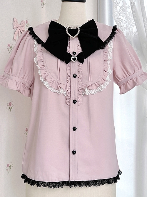 Forbidden Love Songs Series Japanese  Landmine Style Y2K Girl Lace Bowknot Sweet Lolita Puff Sleeve Shirt