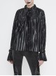 Punk Style Shiny Pleated Fabric Cuffs With Adjustable Leather Loops Black Loose Lapel Long Sleeve Blouse