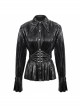 Punk Style Shiny Pleated Fabric Cuffs With Adjustable Leather Loops Black Loose Lapel Long Sleeve Blouse