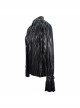 Punk Style Shiny Pleated Fabric Cuffs With Adjustable Leather Loops Black Loose Lapel Long Sleeve Blouse