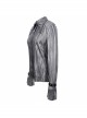 Punk Style Shiny Pleated Fabric Cuffs With Adjustable Leather Loops Silver Loose Lapel Long Sleeve Blouse