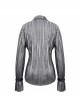 Punk Style Shiny Pleated Fabric Cuffs With Adjustable Leather Loops Silver Loose Lapel Long Sleeve Blouse